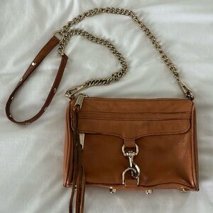 Rebecca Minkoff Mini M.A.C. Crossbody Bag Tan Gold Stud Fringe